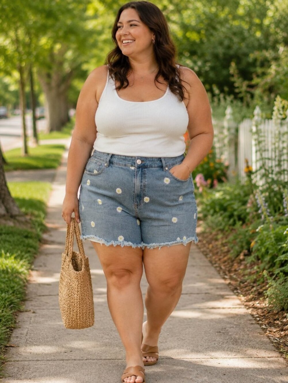 Forever 21 White Daisy Embroidered Denim Shorts, Size: 3X